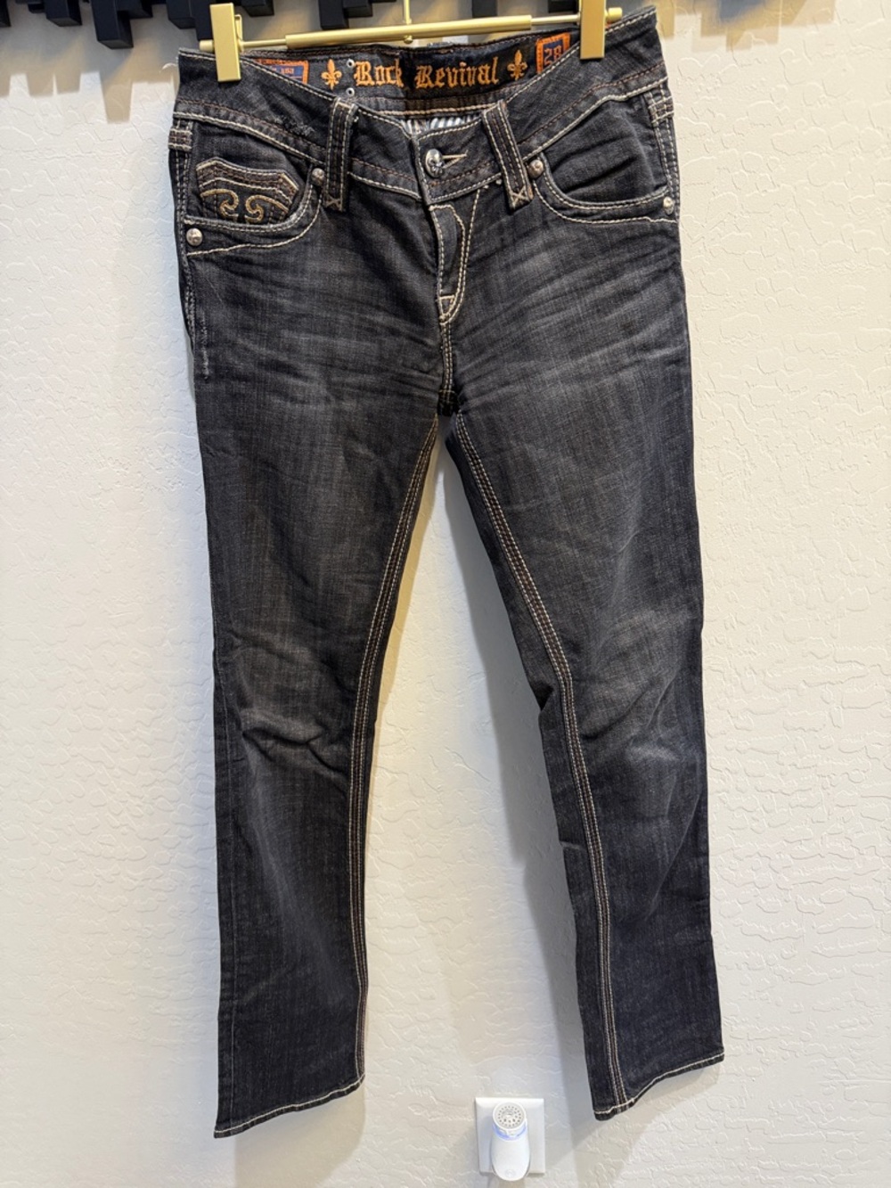 Rock Revival Women's Black Straight Leg Jeans with Contrast Stitching